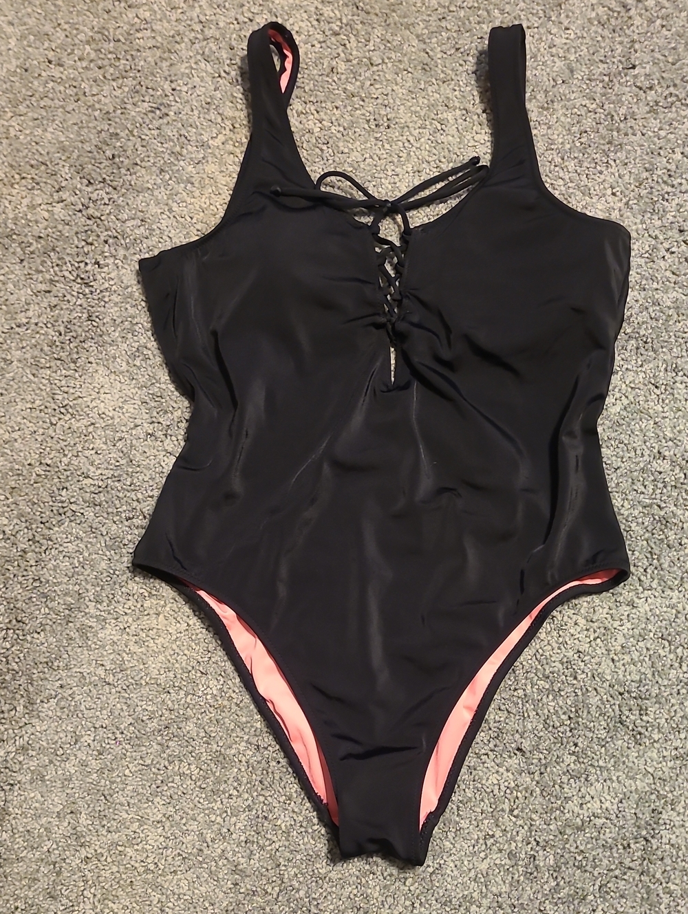 PINK Victoria's Secret Black One-Piece Swimsuit with Pink Lining